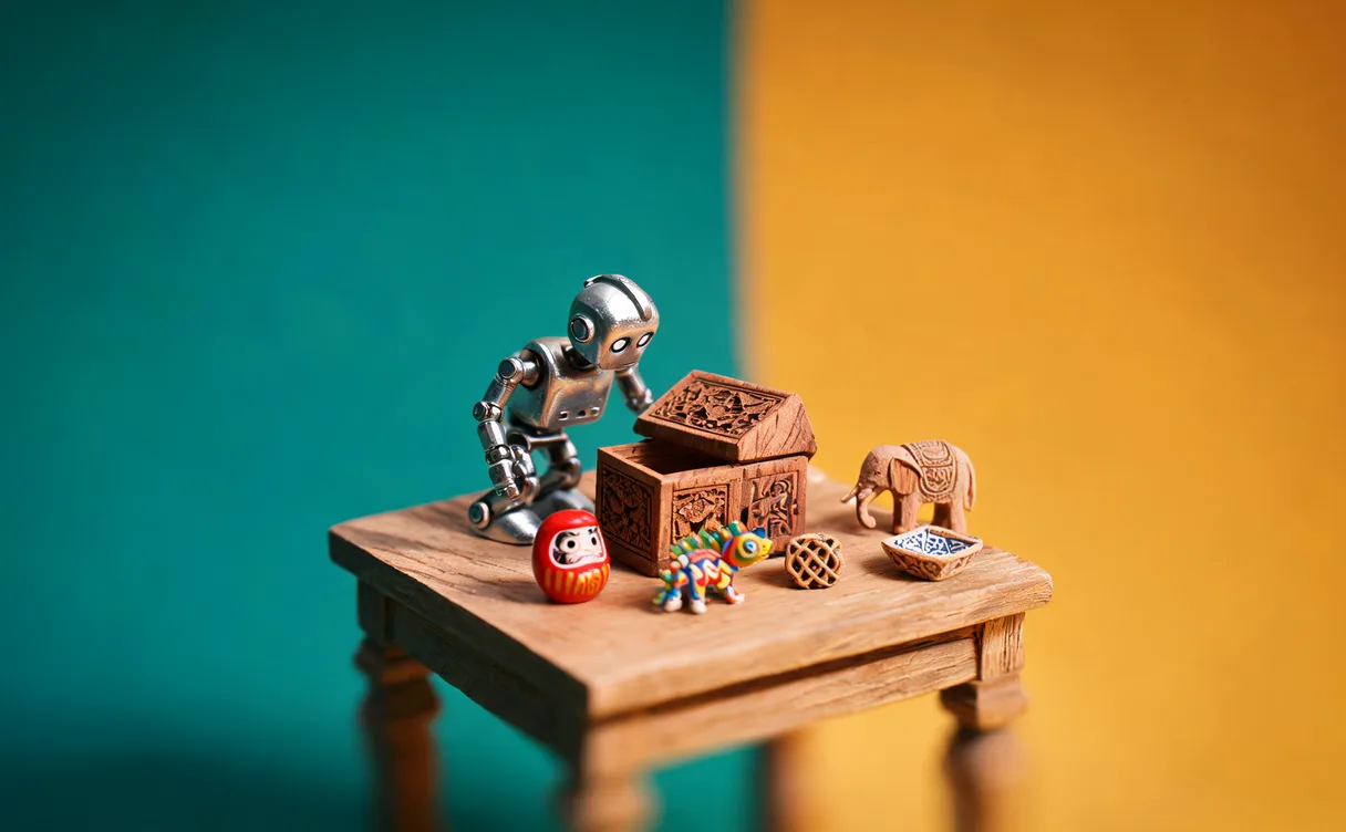 Miniatuur diorama-illustratie bij artikel 'AI-chatbots zakken voor cultuurtest met raadsels uit 45 landen'