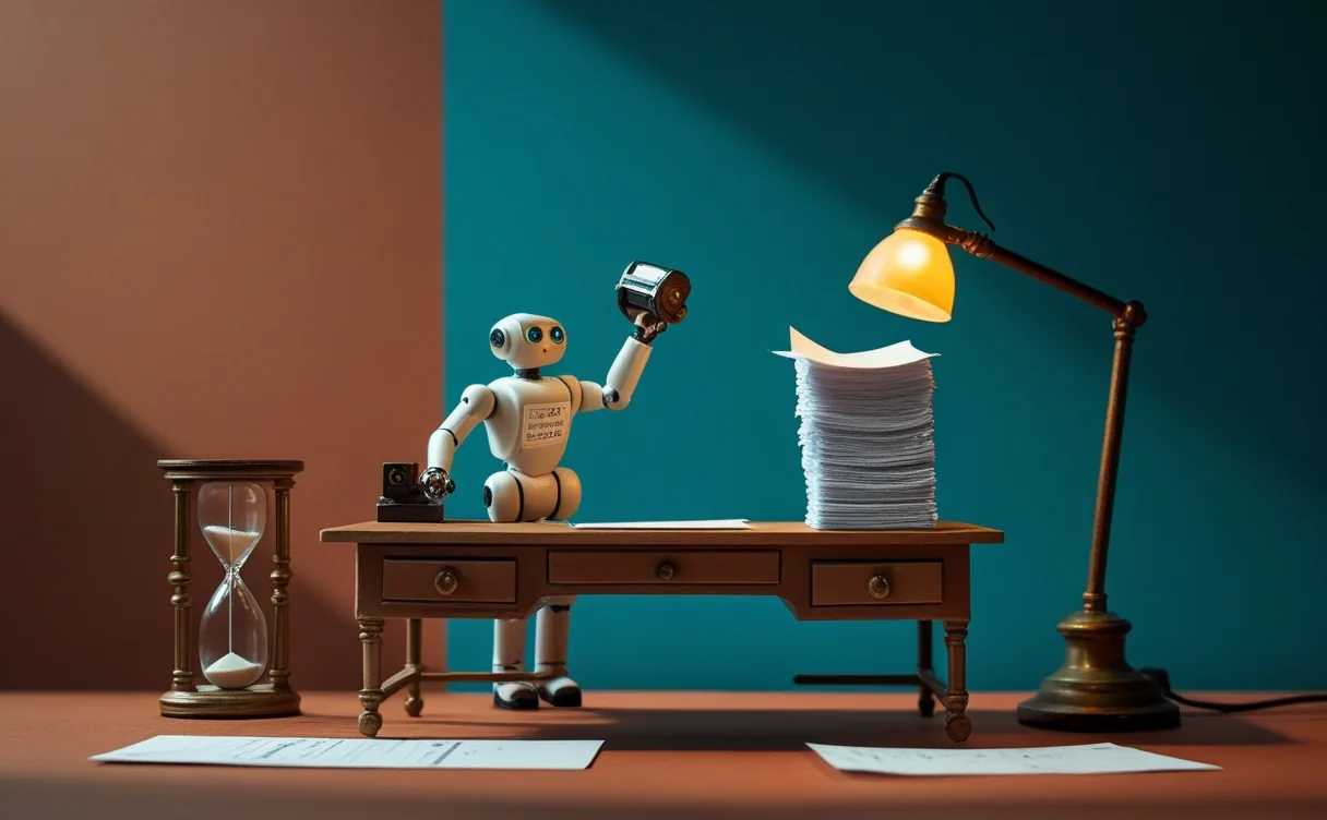 Miniatuur diorama-illustratie bij artikel 'Accountant 4% duurder in 2026, terwijl AI het werk overneemt'