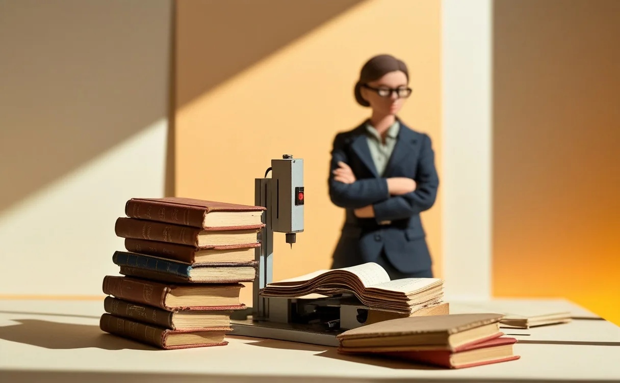 Miniatuur diorama-illustratie bij artikel 'AI-bedrijven kopen en versnipperen oude boeken: dit is waarom'