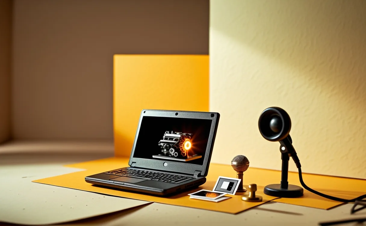 Miniatuur diorama-illustratie bij artikel over Gemma 4 12B, het AI-model dat lokaal op een laptop draait