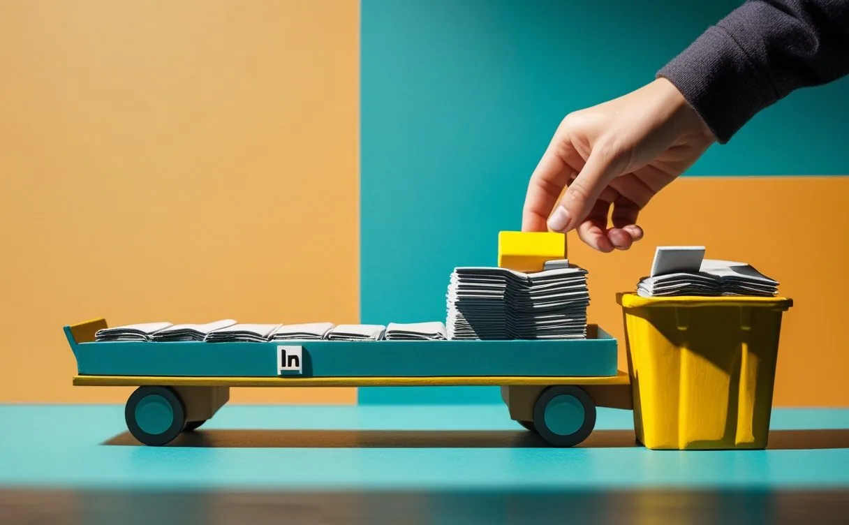 Miniatuur diorama-illustratie bij artikel 'LinkedIn AI-slop-knop: 1 miljoen meldingen, 40% minder weergaven'