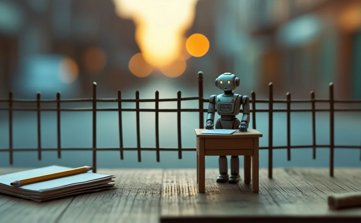 Miniatuur diorama-illustratie bij artikel 'Noorwegen houdt AI weg uit de basisschool — wat het advies écht zegt'