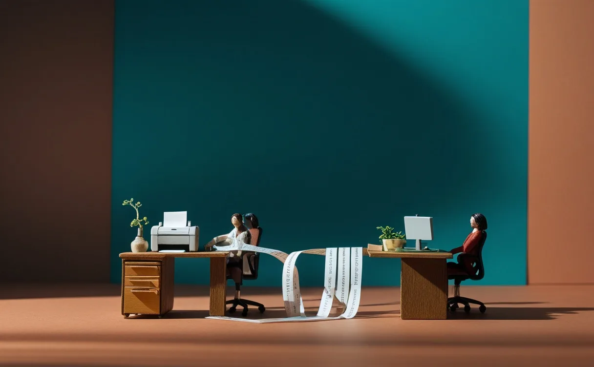 Miniatuur diorama-illustratie bij artikel 'Workslop: waarom het slordige AI-werk van je collega jouw probleem wordt'